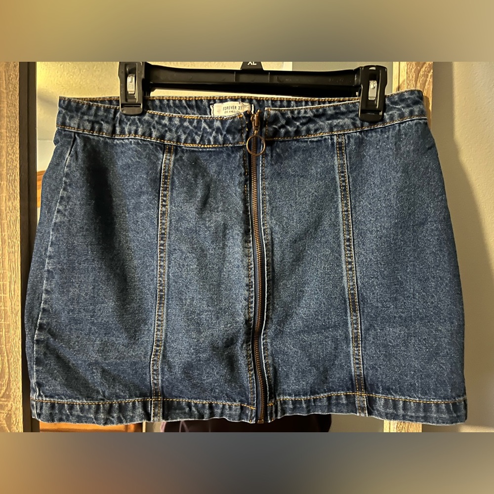 Forever 21 Dark Blue Denim Mini Skirt with Ring Zip Y2K